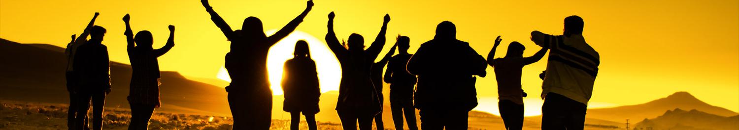 Silhouette of people celebrating during sunset